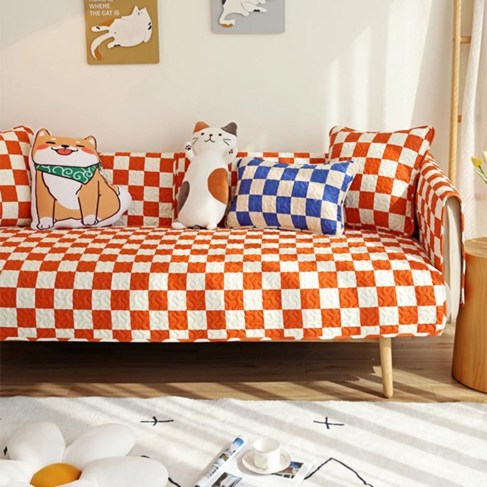 Colorful Checkerboard Anti-scratch Furniture Protector Couch Cover