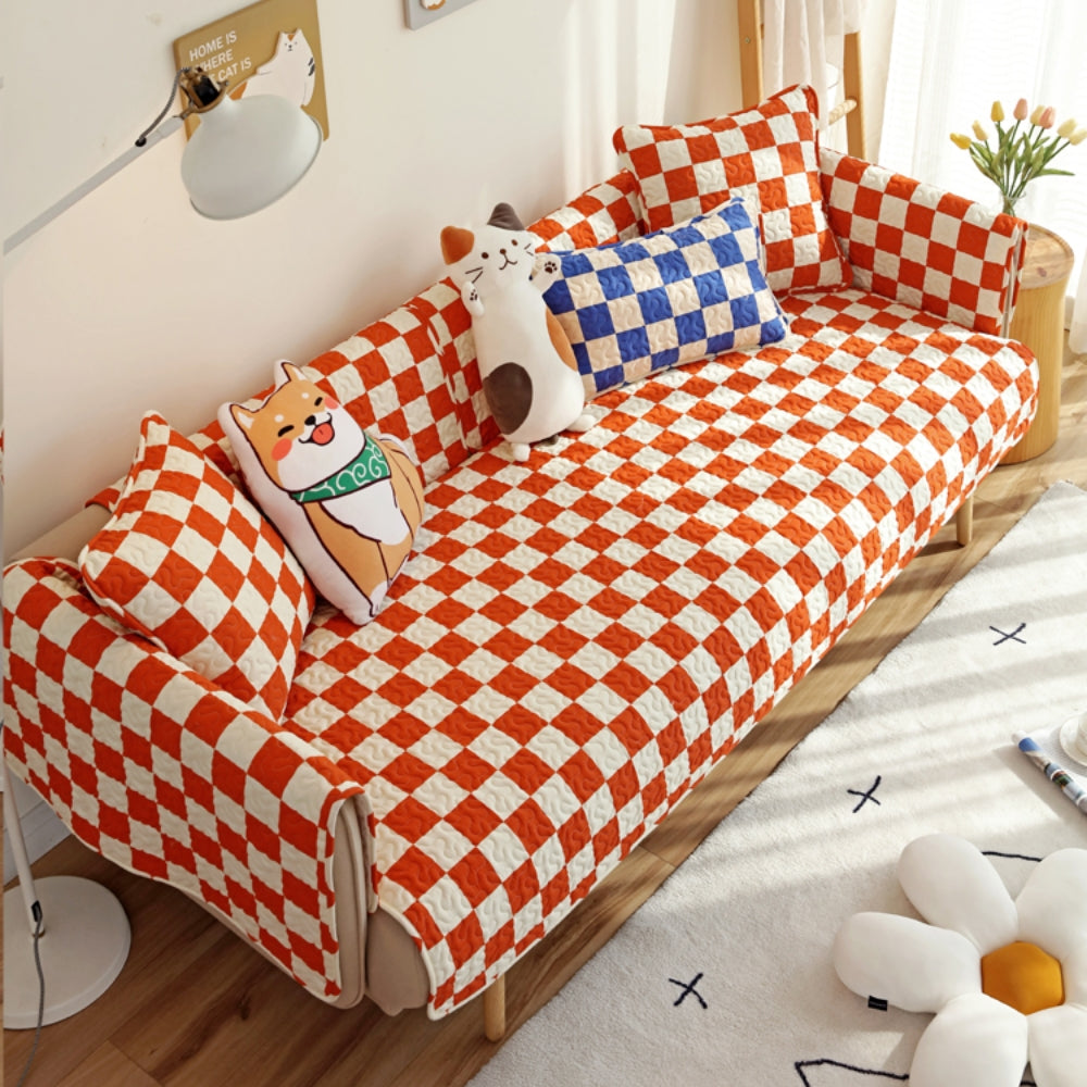 Colorful Checkerboard Anti-scratch Furniture Protector Couch Cover