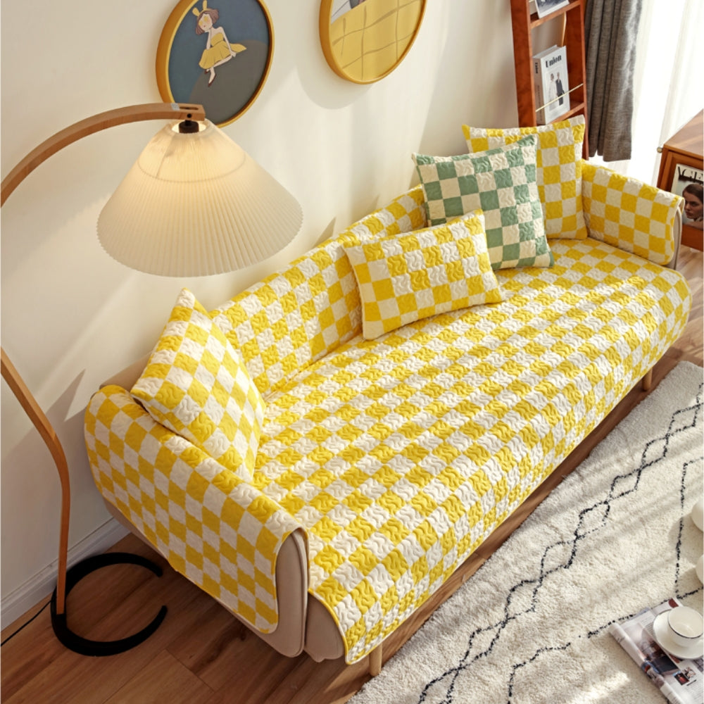 Colorful Checkerboard Anti-scratch Furniture Protector Couch Cover