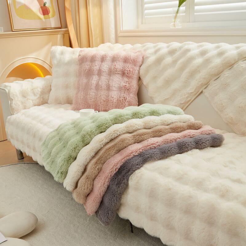 Cosy Plush Solid Colour Non-slip Couch Cover