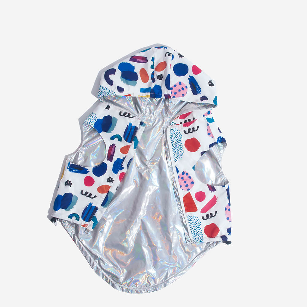 Reversible Waterproof Dog Rain Coat - Graffiti & Iridescent