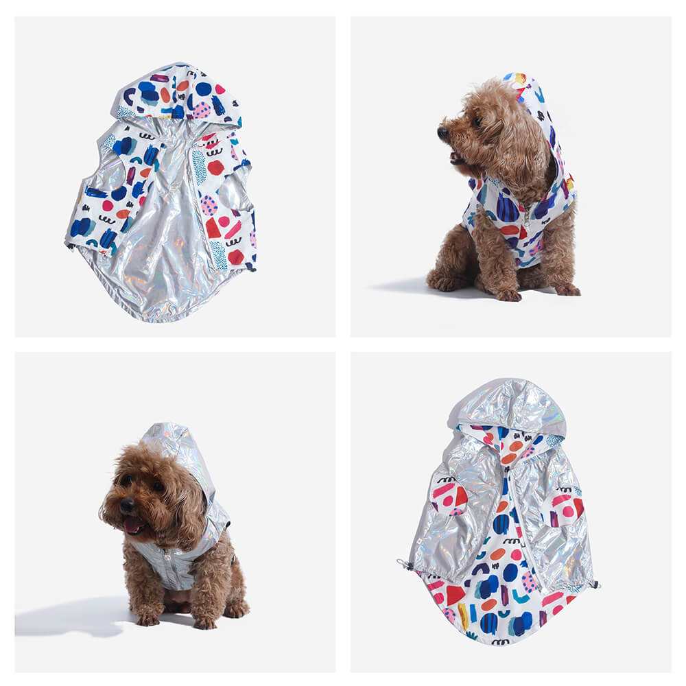 Reversible Waterproof Dog Rain Coat - Graffiti & Iridescent