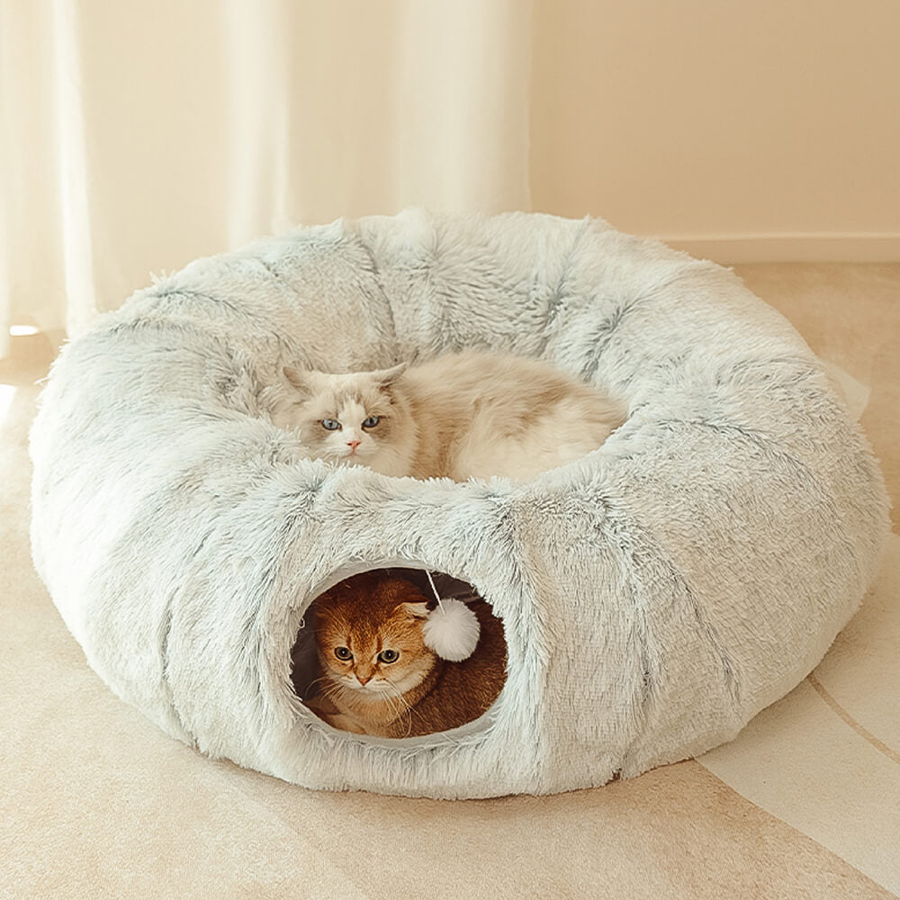 2 in 1 Foldable Indoor Soft Round Cat Tunnel Bed