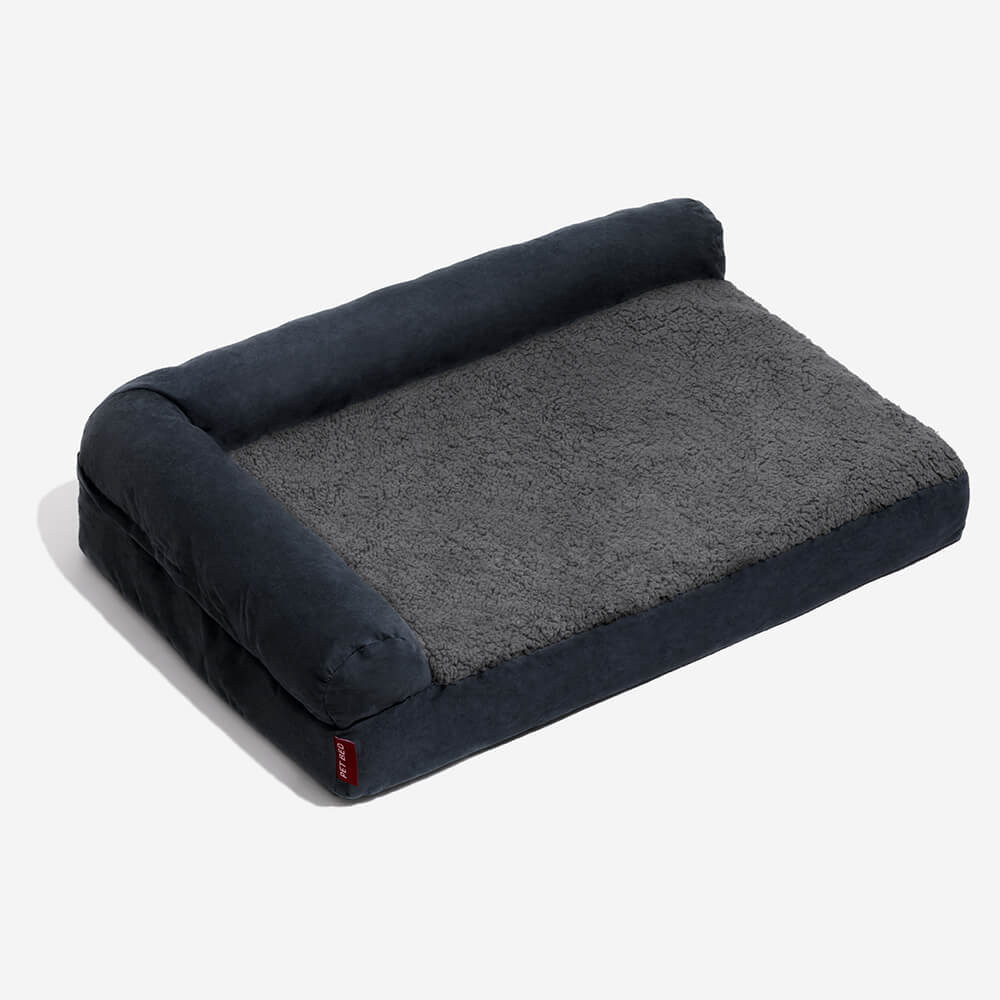 Luxury Chaise Faux Fur & Suede L-Shaped Orthopedic Dog Bed