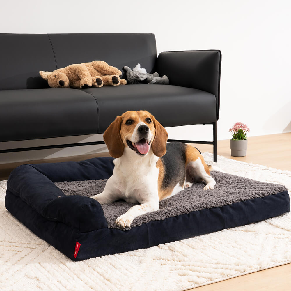 Luxury Chaise Faux Fur & Suede L-Shaped Orthopedic Dog Bed