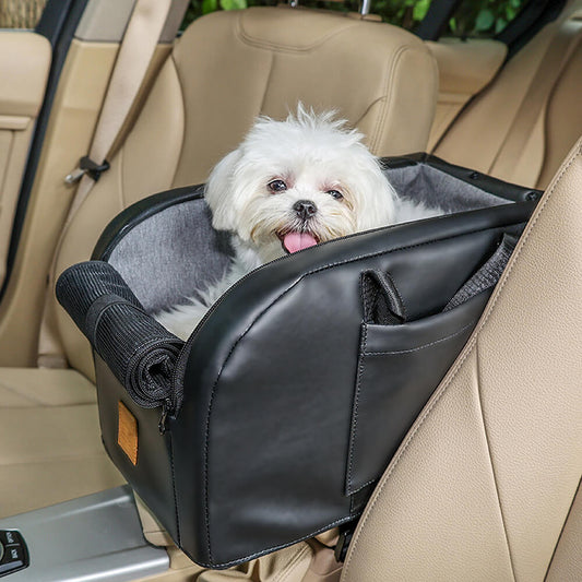 Full Leather Portable Center Console Lookout Pet Car Seat