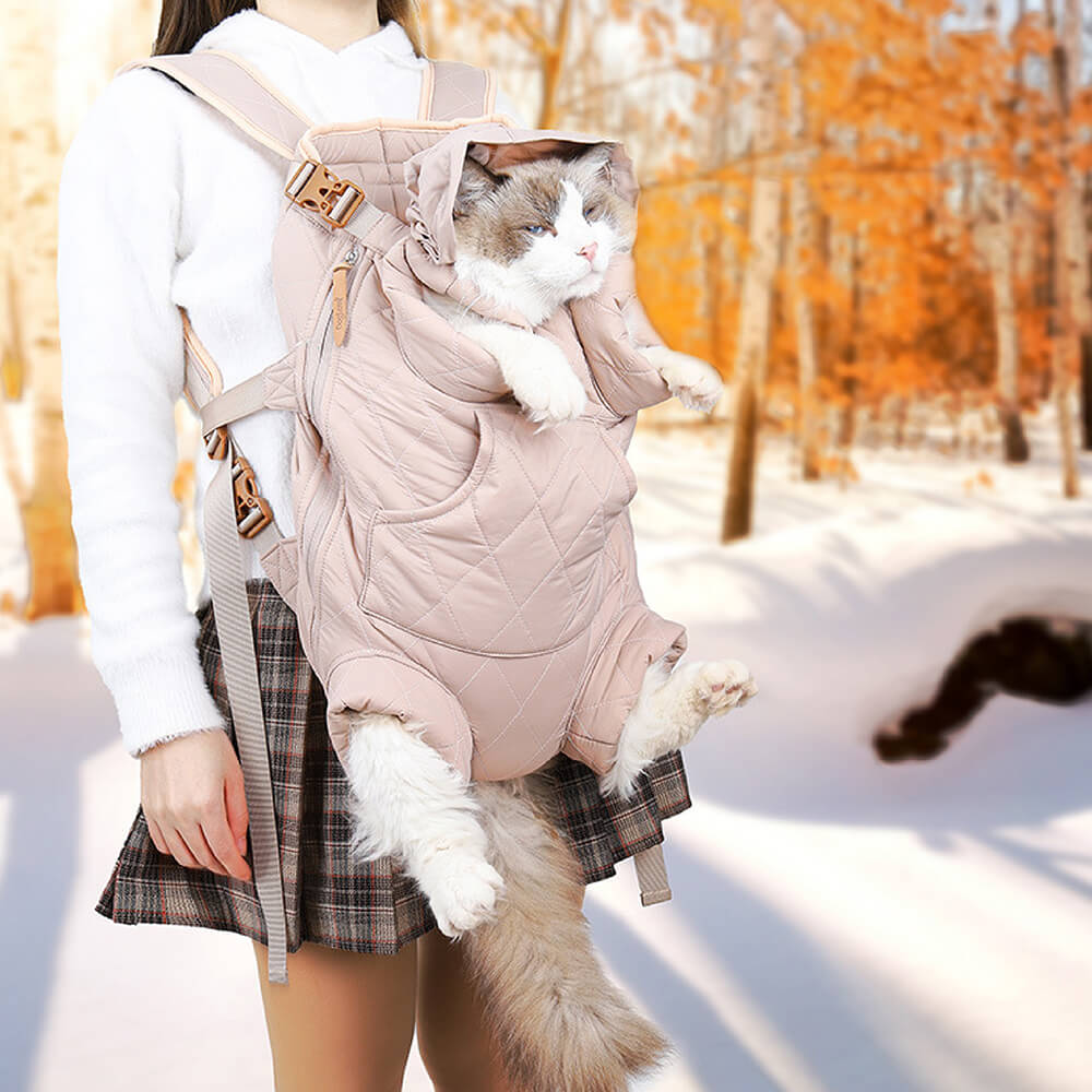 Winter Thickened Warm Hands Free Portable Travel Pet Dog Carrier Backpack