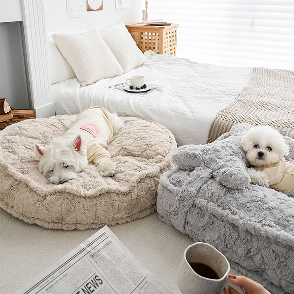 Warming Fluffy Round Cloud Shape Calming Dog Bed