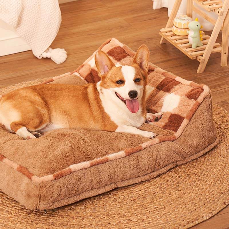 Brown Chequerboard Thick Dog Pillow Bed