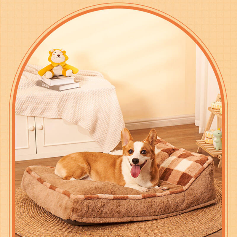 Brown Chequerboard Thick Dog Pillow Bed