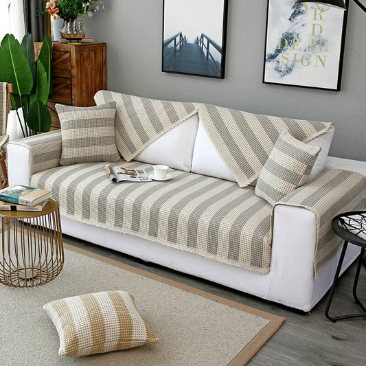 Cotton Linen Stripe Anti-scratch Furniture Protector Couch Cover