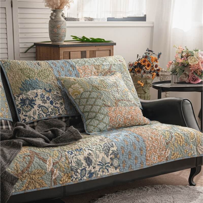 European Floral Cotton Couch Cover Sofa Protective Non-slip Cover