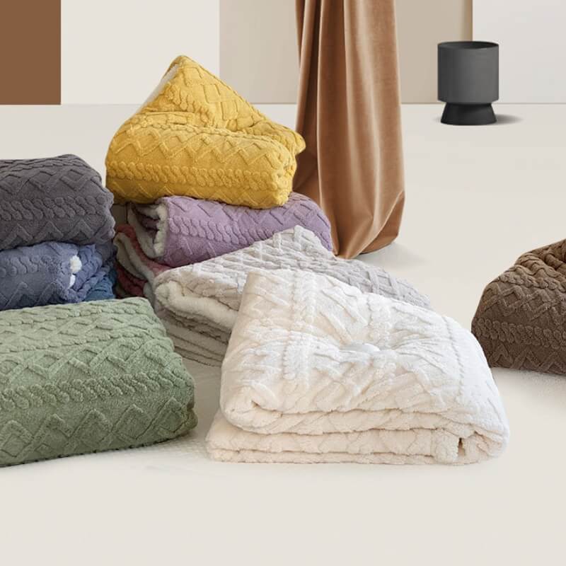 Luxurious Embossed Faux Lambswool Fleece Double-Layer Throw Blanket