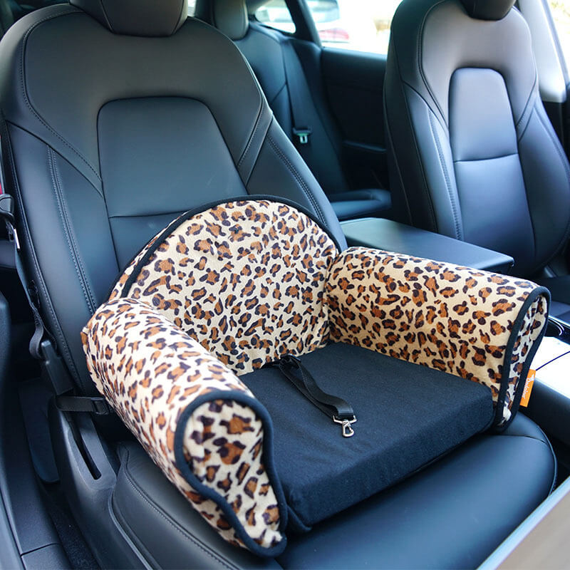 Stylish Leopard Print Plush Safety Dog Car Seat Bed