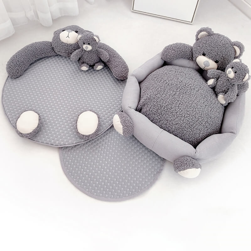 Cute Teddy Bear Sleeping Mat with Bear Toy Dog & Cat Bed