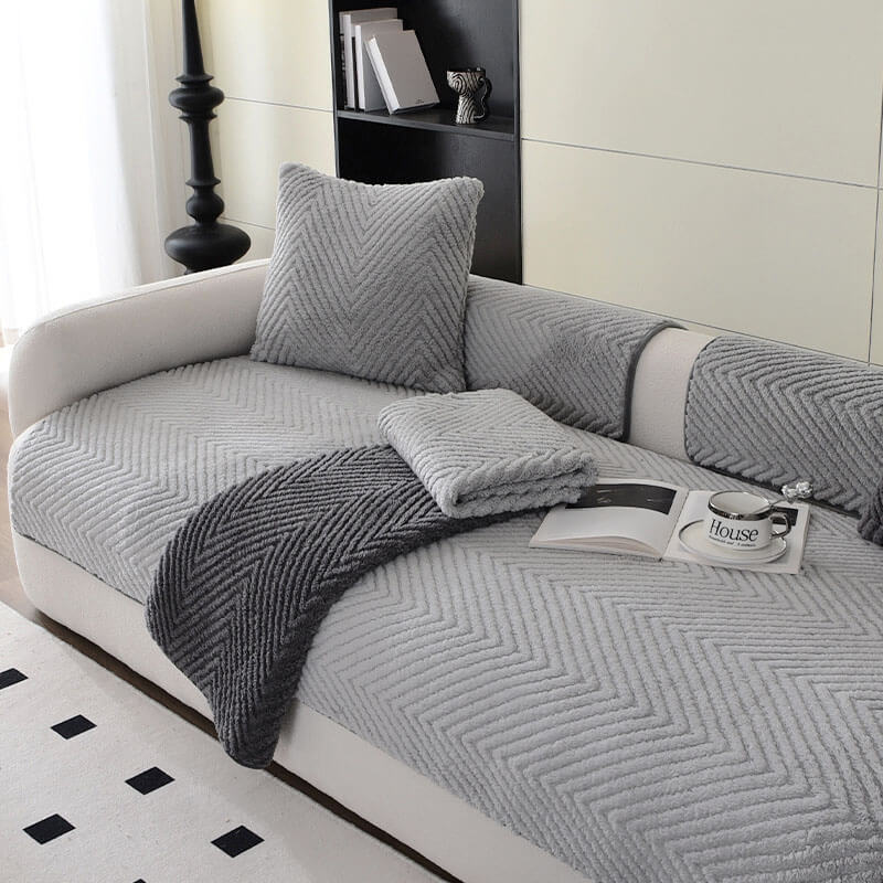 Thickened Plush Herringbone Non-slip Couch Cover