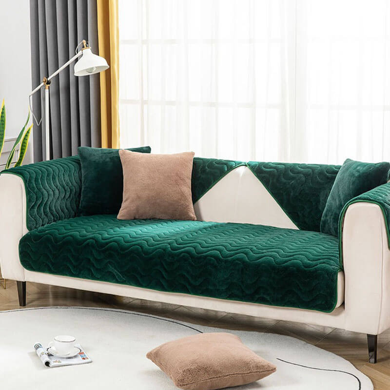 Wave Pattern Soft Plush Non-slip Couch Cover